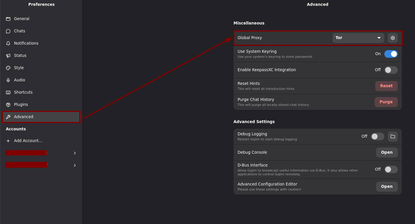 Colocando o TOR como conexão global do Gajim
