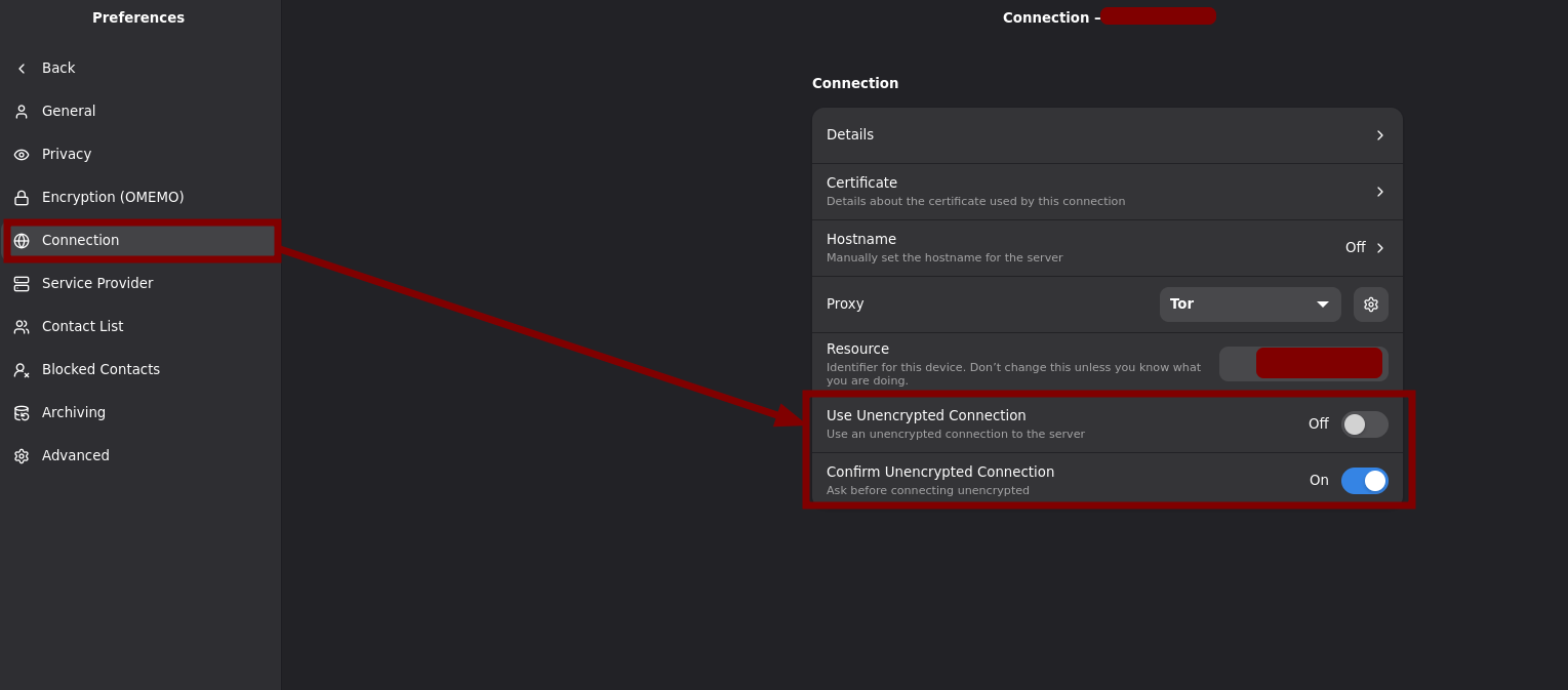 Desabilite a conexão sem criptografia