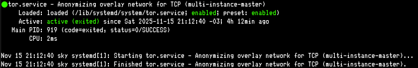 Saida esperada se o TOR estiver rodando